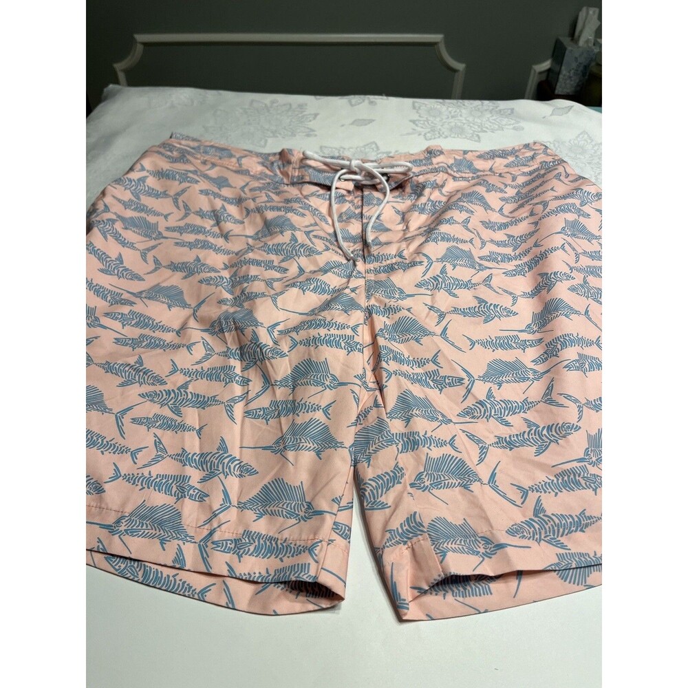 St John’s Bay Pink Fish Bones Swim Shorts Elastic Back Waist Drawstring XXL ~NWT